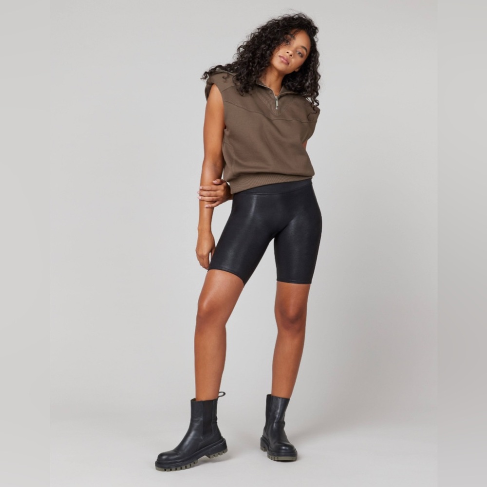 SPANX Black High-Rise Faux-Leather Bike Shorts